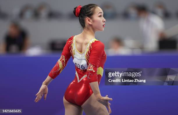 Zhang Jin of China competes in the floor exercise during the Women's All-around Finals of National Gymnastics Championship 2022 at Huanglong Sports...