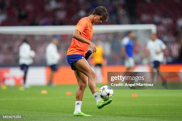 Joao Felix of Atletico de Madrid warms up prior to the UEFA Champions League group B match between Atletico Madrid and FC Porto at Civitas...