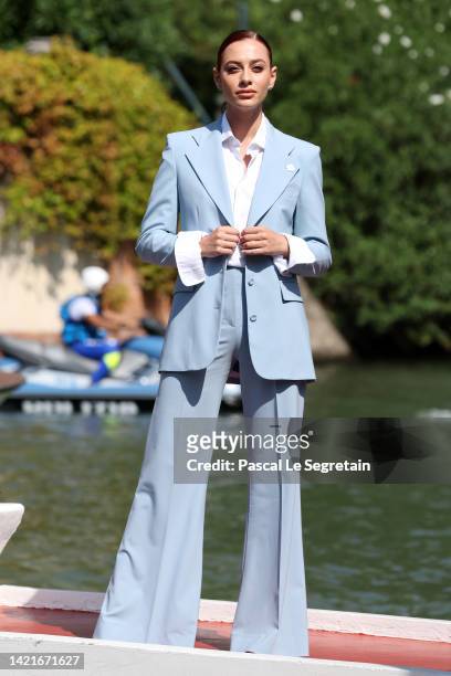Marzia Peragine arrives at the Hotel Excelsior during the 79th Venice International Film Festival on September 07, 2022 in Venice, Italy.