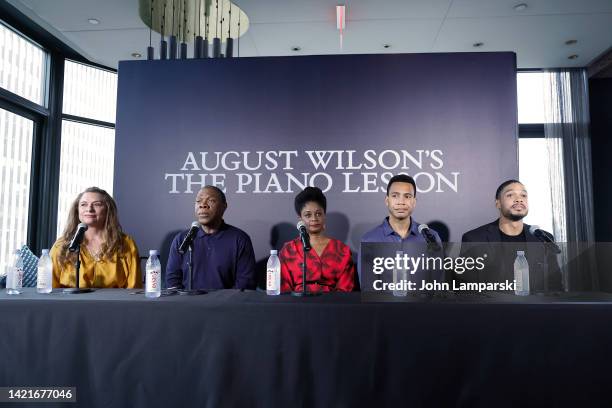 Constanza Romero, Michael Potts, April Matthis, Trai Byers and Ray Fisher attend the "The Piano Lesson" Broadway photocall at The Skylark on...