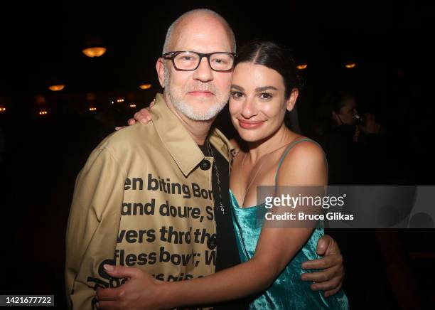 Ryan Murphy and Lea Michele pose at a celebration for Lea Michele's "Funny Girl" on Broadway opening week at The August Wilson Theatre on September...