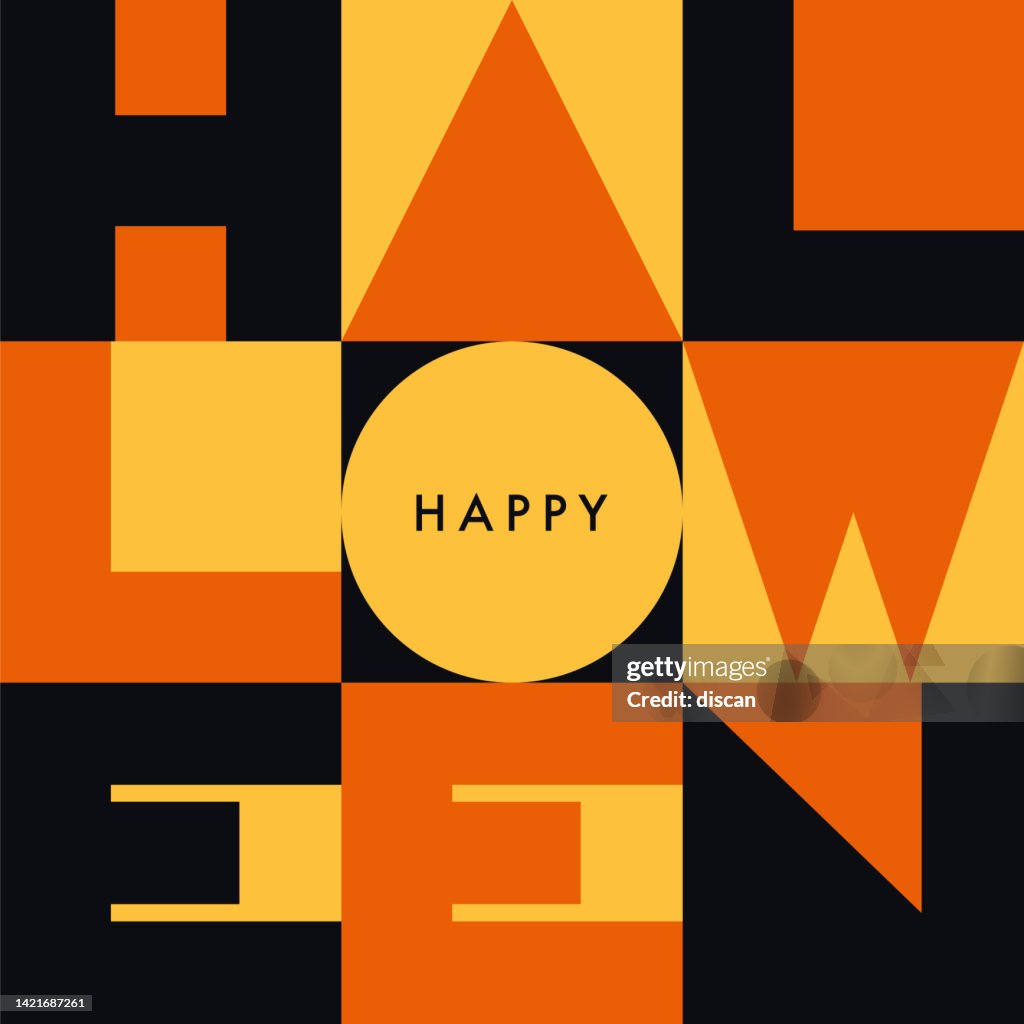 Happy Halloween greeting card with geometric typography.