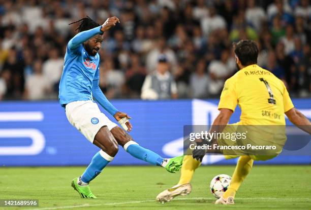 Andre-Frank Zambo Anguissa of SSC Napoli scores their team's second goal during the UEFA Champions League group A match between SSC Napoli and...