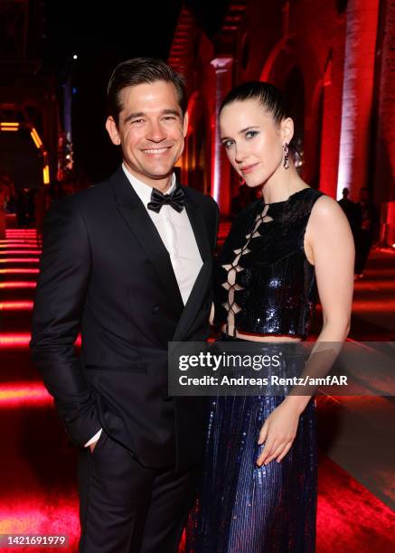 Jason Ralph and Rachel Brosnahan attend the amfAR Venice Gala 2022 at Arsenale on September 07, 2022 in Venice, Italy.