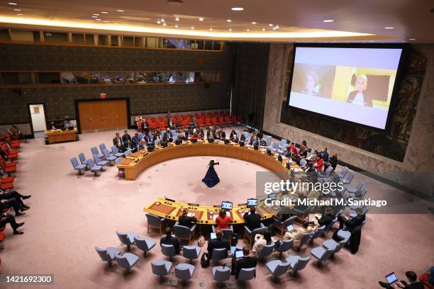 Members of the U.N. Security Council meet to discuss the war in Ukraine at the United Nations Headquarters on September 07, 2022 in New York City....