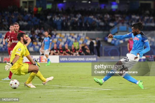 Andre-Frank Zambo Anguissa of SSC Napoli scores their team's second goal during the UEFA Champions League group A match between SSC Napoli and...