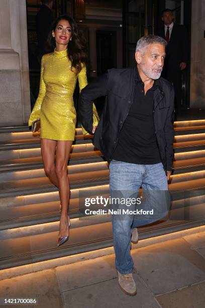 George Clooney and Amal Clooney leaving their hotel ahead of the afterparty at 180 Strand for the 'Trouble in Paradise' London Premiere on September...
