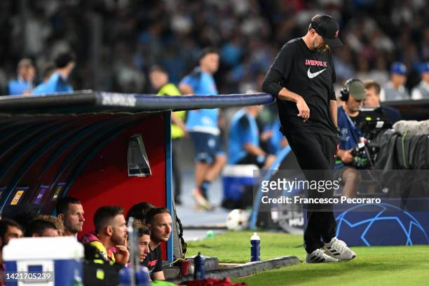 Jurgen Klopp, Manager of Liverpool looks dejected during the UEFA Champions League group A match between SSC Napoli and Liverpool FC at Stadio Diego...