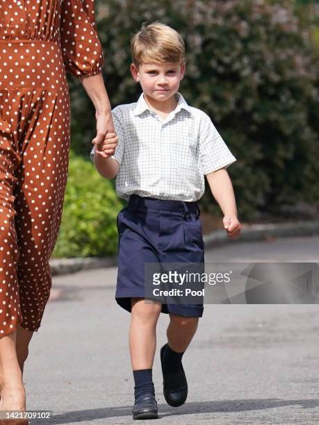 Prince Louis, accompanied by his parents the Prince William, Duke of Cambridge and Catherine, Duchess of Cambridge, arrive for a settling in...