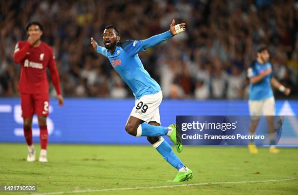 Andre-Frank Zambo Anguissa of SSC Napoli celebrates after scoring their team's second goal during the UEFA Champions League group A match between SSC...