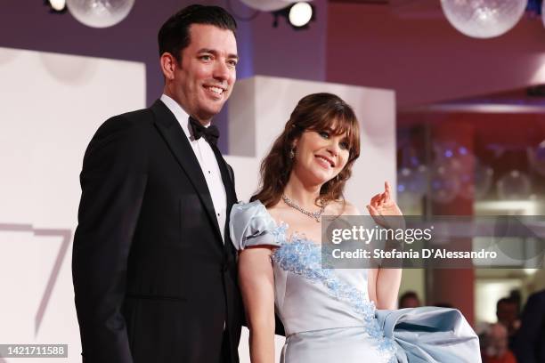 Jonathan Scott and Zooey Deschanel attend the "Dreamin' Wild" red carpet at the 79th Venice International Film Festival on September 07, 2022 in...