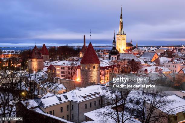 surrounding walls, st olaf's church, tallinn, estonia - town wall tallinn stock pictures, royalty-free photos & images