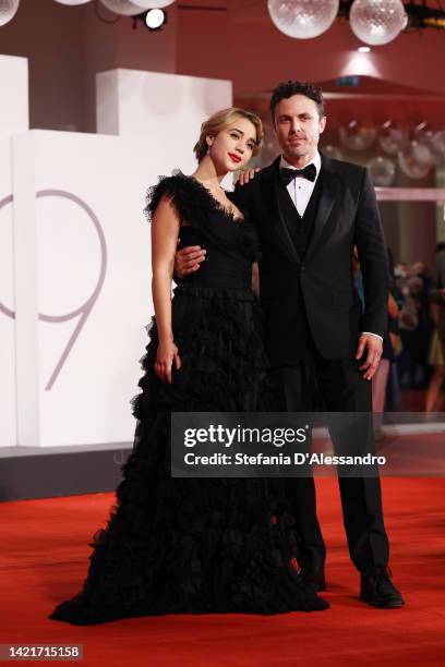 Caylee Cowan and Casey Affleck attend the "Dreamin' Wild" red carpet at the 79th Venice International Film Festival on September 07, 2022 in Venice,...