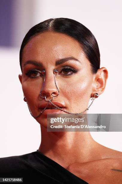 Italian influencer Giulia De Lellis attends the "Dreamin' Wild" red carpet at the 79th Venice International Film Festival on September 07, 2022 in...