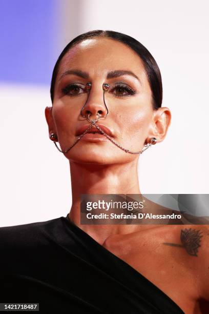 Italian influencer Giulia De Lellis attends the "Dreamin' Wild" red carpet at the 79th Venice International Film Festival on September 07, 2022 in...