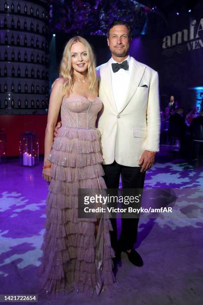 Heather Graham and John de Neufville attend the amfAR Venice Gala 2022 presented by The Red Sea International film festival at Arsenale on September...