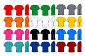 Colorful t shirt template front back and side view