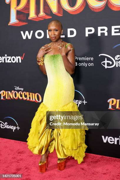 Cynthia Erivo attends the World Premiere of Disney's "Pinocchio" on September 07, 2022 in Burbank, California.