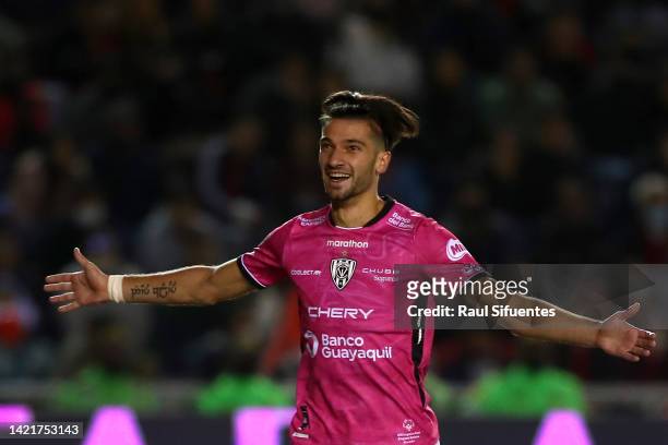 Lautaro Díaz of Independiente del Valle celebrates after scoring the second goal of his team during a Copa CONMEBOL Sudamericana 2022 second-leg...