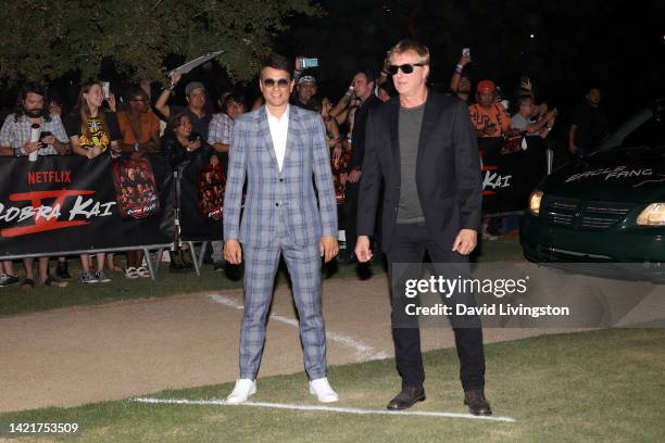 Ralph Macchio and William Zabka attend Netflix's "Cobra Kai" Season 5 Premiere Event at Los Angeles State Historic Park on September 07, 2022 in Los...