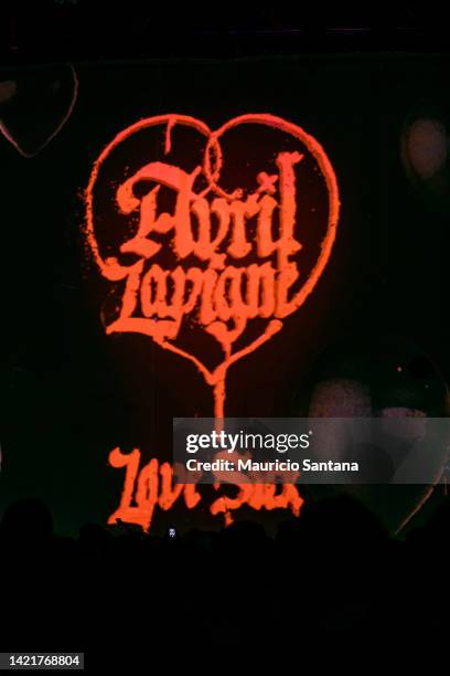 General view of the Avril Lavigne logo on stage at Espaco Unimed on September 7, 2022 in Sao Paulo, Brazil.