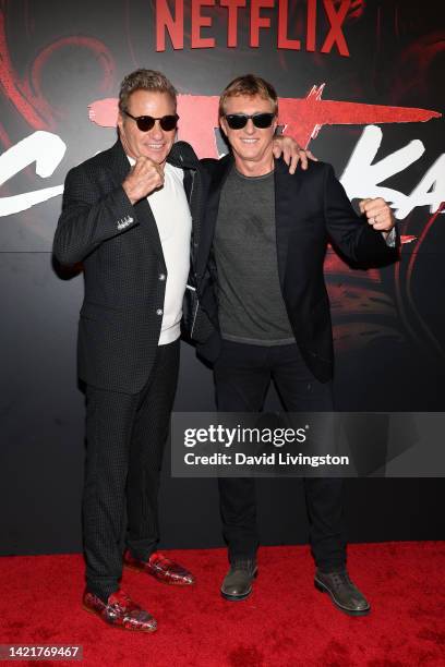 Martin Kove and William Zabka attend Netflix's "Cobra Kai" Season 5 Premiere Event at Los Angeles State Historic Park on September 07, 2022 in Los...