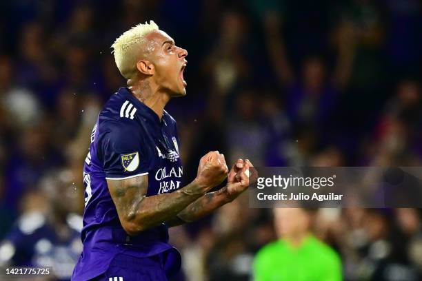 Antônio Carlos of Orlando City reacts after a goal in the second half against the Sacramento Republic FC during the Lamar Hunt U.S. Open Cup at...