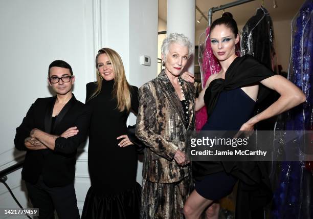 Christian Siriano, Alicia Silverstone, Maye Musk and Coco Rocha pose backstage at the Christian Siriano Spring/Summer 2023 NYFW Show at the Elizabeth...