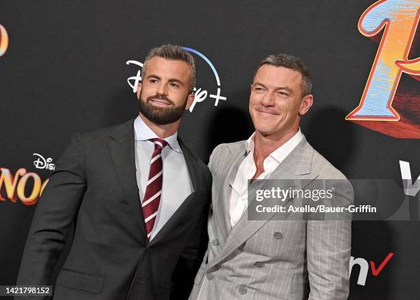 Fran Tomas and Luke Evans attend the World Premiere of Disney's "Pinocchio" on September 07, 2022 in Burbank, California.