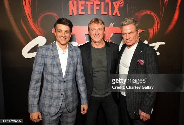 Ralph Macchio, William Zabka and Martin Kove attend Netflix's Cobra Kai Season 5 Los Angeles Premiere at Los Angeles Historical Park on September 07,...