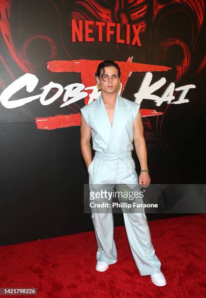 Tanner Buchanan attends Netflix's Cobra Kai Season 5 Los Angeles Premiere at Los Angeles Historical Park on September 07, 2022 in Los Angeles,...