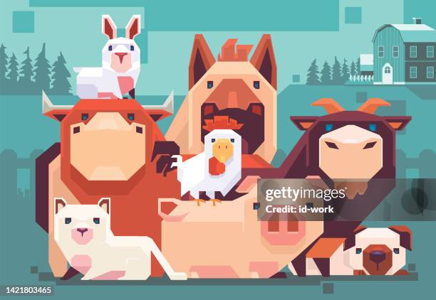 stockillustraties, clipart, cartoons en iconen met group of domestic animals meeting - welp