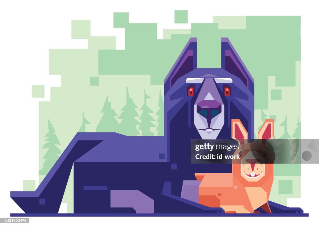 Wolf And Rabbit Sitting And Looking High-Res Vector Graphic - Getty Images