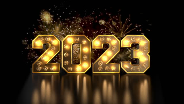 New year's eve 2023 with fireworks and blinking lights