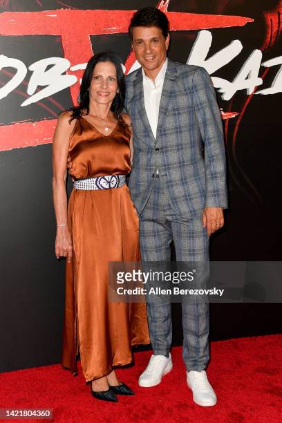 Phyllis Fierro and Ralph Macchio attend Netflix's "Cobra Kai" Season 5 Premiere at Los Angeles State Historic Park on September 07, 2022 in Los...