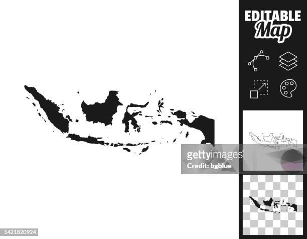 ilustraciones, imágenes clip art, dibujos animados e iconos de stock de mapas de indonesia para el diseño. fácilmente editable - indonesia map