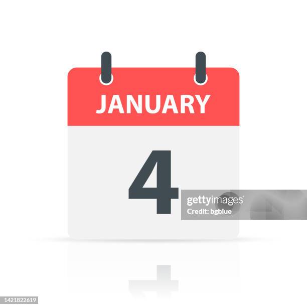 ilustrações de stock, clip art, desenhos animados e ícones de january 4 - daily calendar icon with reflection on white background - jan 4