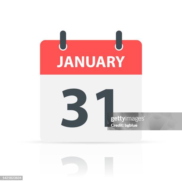 january 31 - daily calendar icon with reflection on white background - 31 january stock illustrations