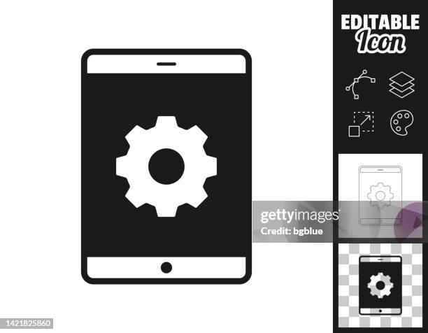 tablet pc settings - gears. icon for design. easily editable - touchscreen panel stock illustrations