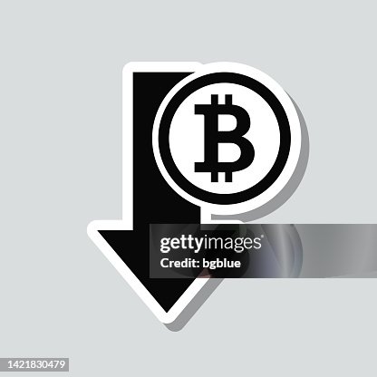 Bitcoin decrease. Icon sticker on gray background Bitcoin decrease. Icon sticker on gray background