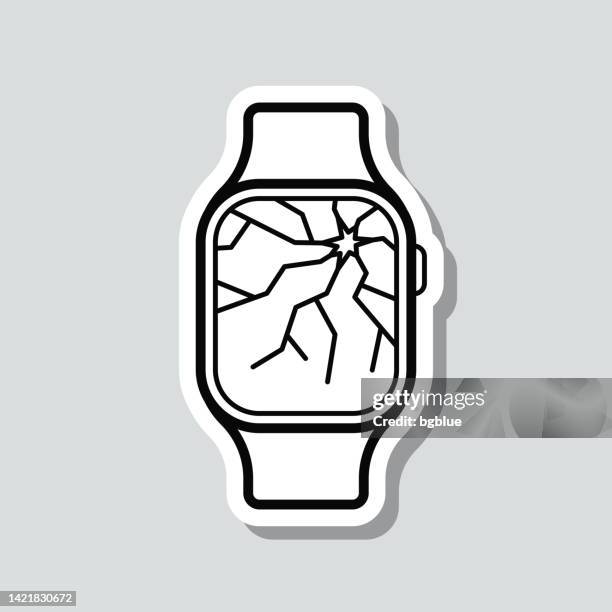 smartwatch with broken screen. icon sticker on gray background - smart watch stock illustrations