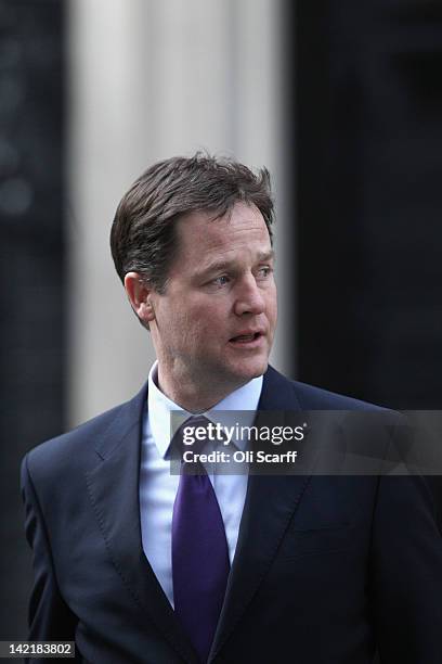 Nick Clegg, the Deputy Prime Minister, leaves Number 10 Downing Street on March 30, 2012 in London, England. Finnish Prime Minister Jyrki Katainen,...