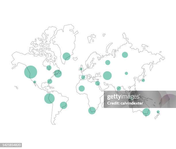 illustrations, cliparts, dessins animés et icônes de carte du monde minimale avec points et traits modifiables - carte du monde