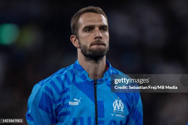 Pau Lopez of Olympique Marseille looks on during the UEFA Champions League group D match between Tottenham Hotspur and Olympique Marseille at...