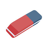 Simple red blue eraser illustration. Office element - stationery and art school supply. Blue red eraser icon.