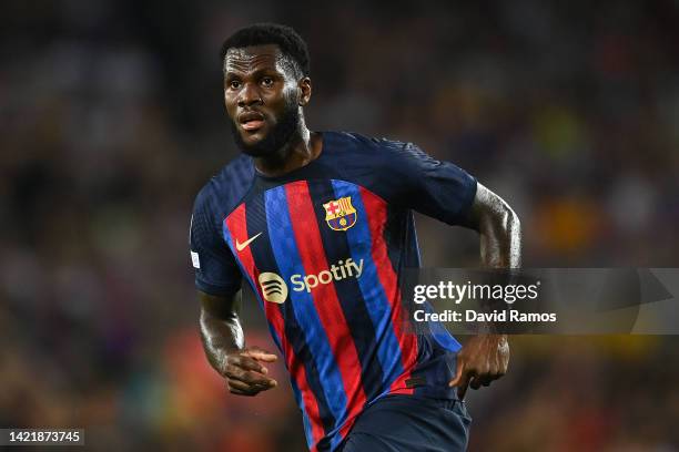 Franck Kessie of FC Barcelona looks on during the UEFA Champions League group C match between FC Barcelona and Viktoria Plzen at Spotify Camp Nou on...