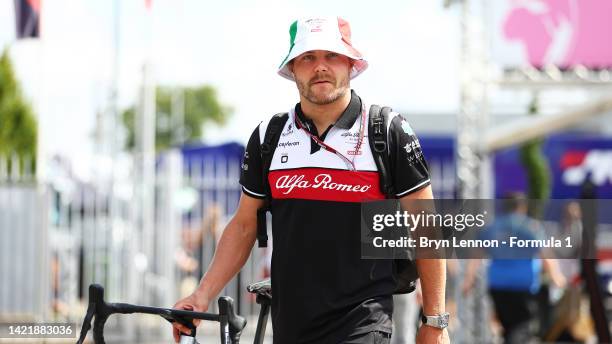 Valtteri Bottas of Finland and Alfa Romeo F1 walks in the Paddock during previews ahead of the F1 Grand Prix of Italy at Autodromo Nazionale Monza on...