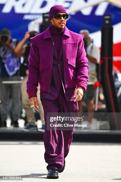 Lewis Hamilton of Great Britain and Mercedes walks in the Paddock during previews ahead of the F1 Grand Prix of Italy at Autodromo Nazionale Monza on...