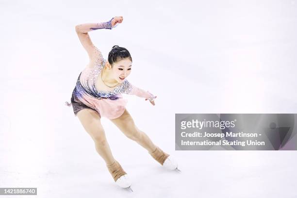 Jihyun Hwang of Korea competes in the Junior Women's Short Program during the ISU Junior Grand Prix of Figure Skating at Volvo Sporta Centrs on...