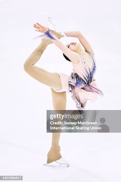 Jihyun Hwang of Korea competes in the Junior Women's Short Program during the ISU Junior Grand Prix of Figure Skating at Volvo Sporta Centrs on...